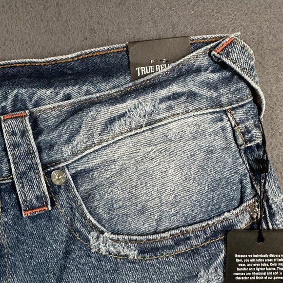 True Religion Ricky Jeans Mens 34x34 Distressed Relaxed Straight Rope Stitch Fla - Picture 8 of 16